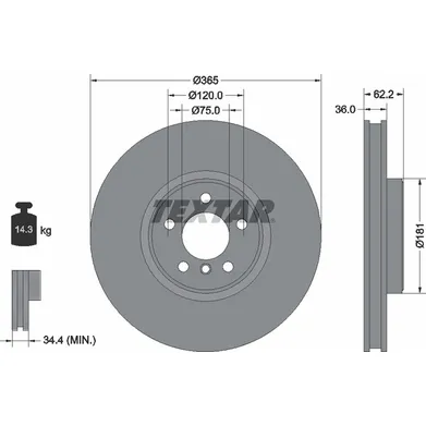 Диск тормозной передний BMW X5 (E70/F15)/ X6 (E71/F16)/VENT D=365MM TEXTAR 92161005