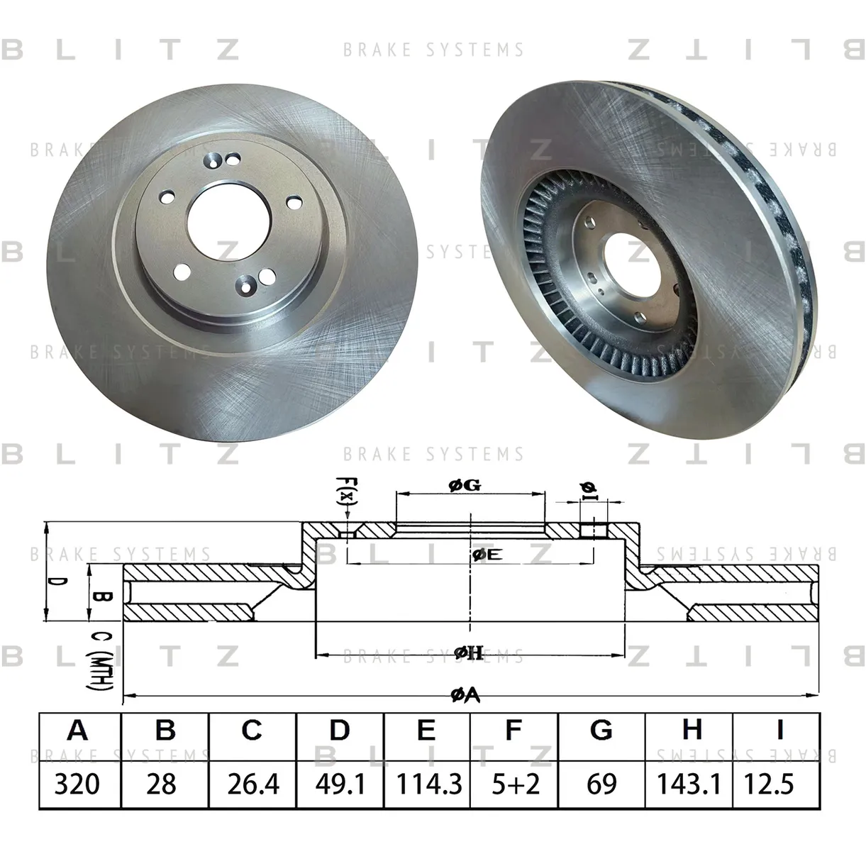 Диск тормозной передний вентилируемый HYUNDAI SANTA FE 12->, KIA SORENTO 13-> BLITZ BS0687