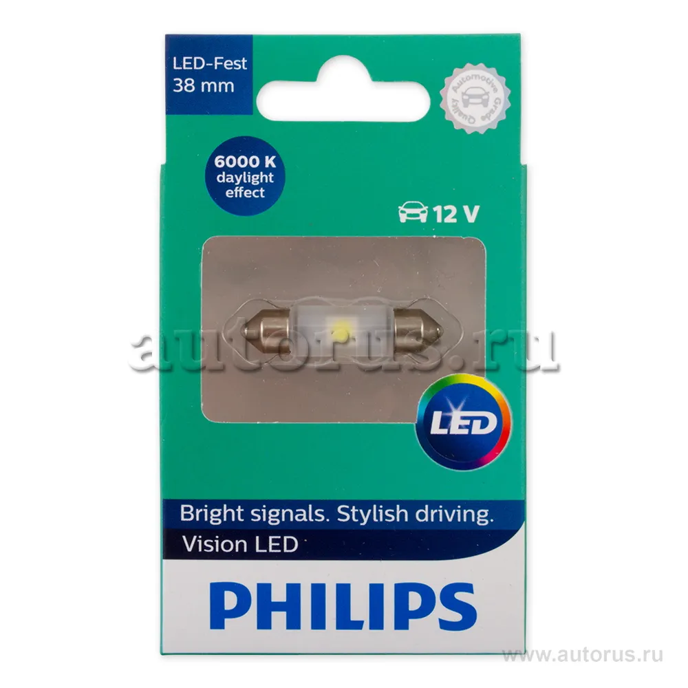 Лампа светодиодная 12V Festoon 38mm 1W 6000K PHILIPS LED 1 шт. картон 128016000KX1