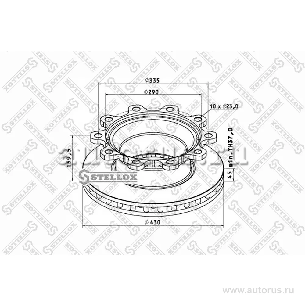 Диск тормозной вентилируемый без крепления ротора ABS 430 290X45 159.5 BPW STELLOX 8500809_SX