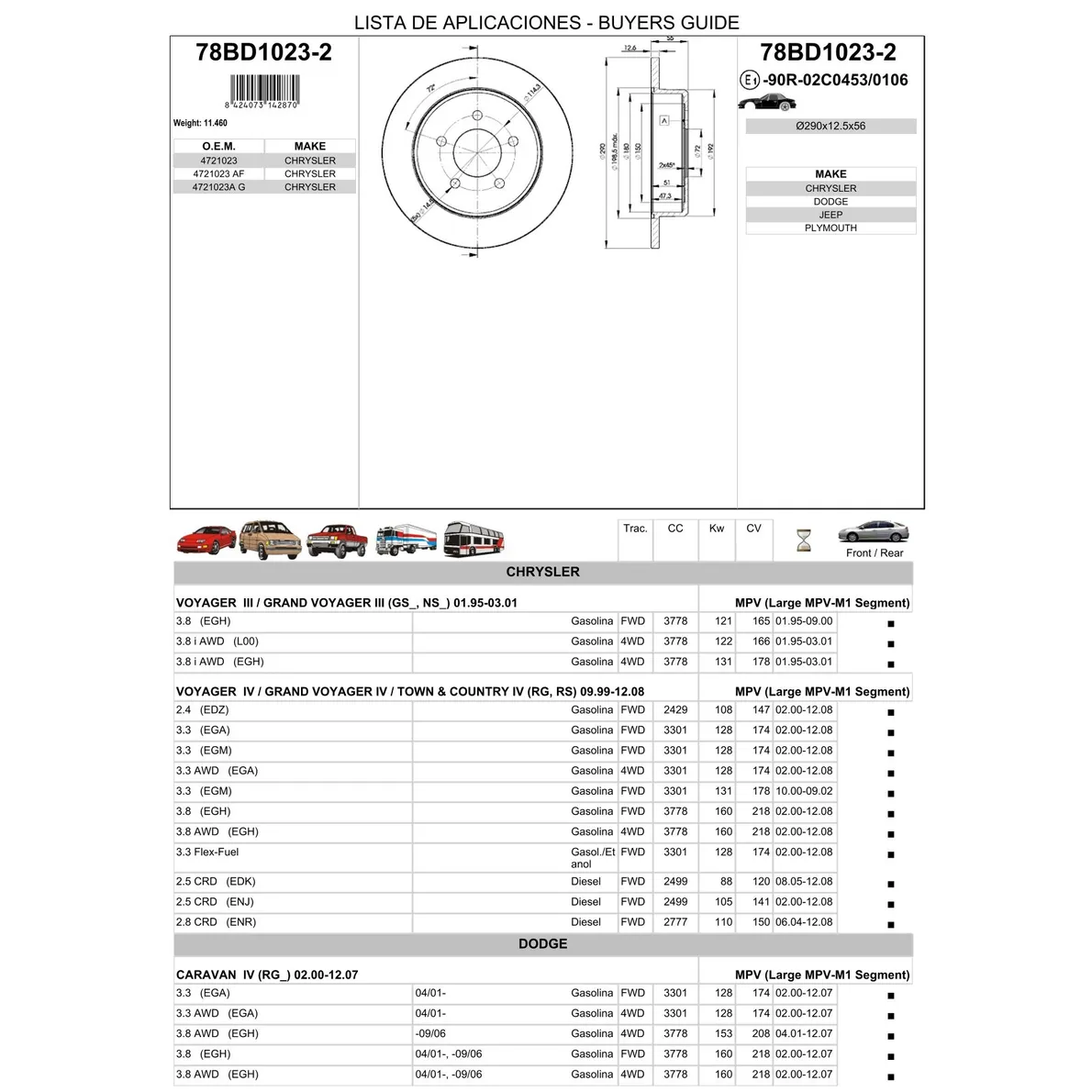 Диск тормозной задний DODGE CARAVAN ICER 78BD1023-2