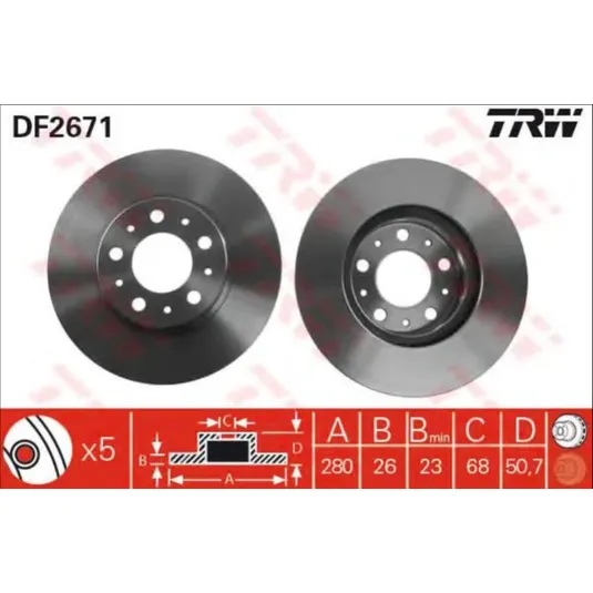 Диск тормозной передний VOLVO 850/940/960/S90/V70/XC70 /VENT D=280MM TRW DF2671