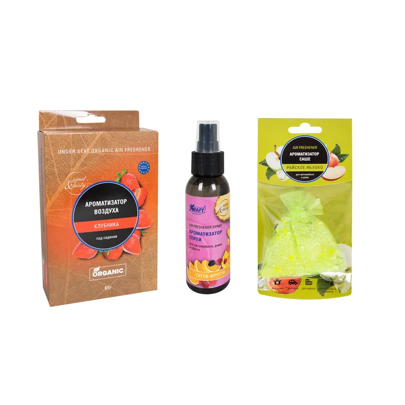 Комплект ароматизаторов Фруктовый микс (Арома-Мешочек,Органический под сиденье,Спрей)