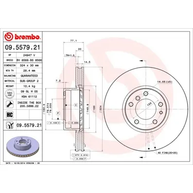 Диск тормозной передний BREMBO 09.5579.21