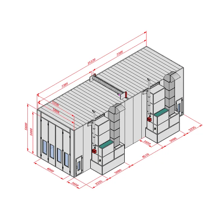 Покрасочная камера 15x5x5 м., 84 000 м3/ч KraftWell KRW1555-MD