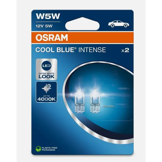 Автомобильная лампа OSRAM W5W 12V 5W 50lm W2,1x9,5d 4000К COOL BLUE INTENSE (комплект 2 шт) 2825CBN-2BL
