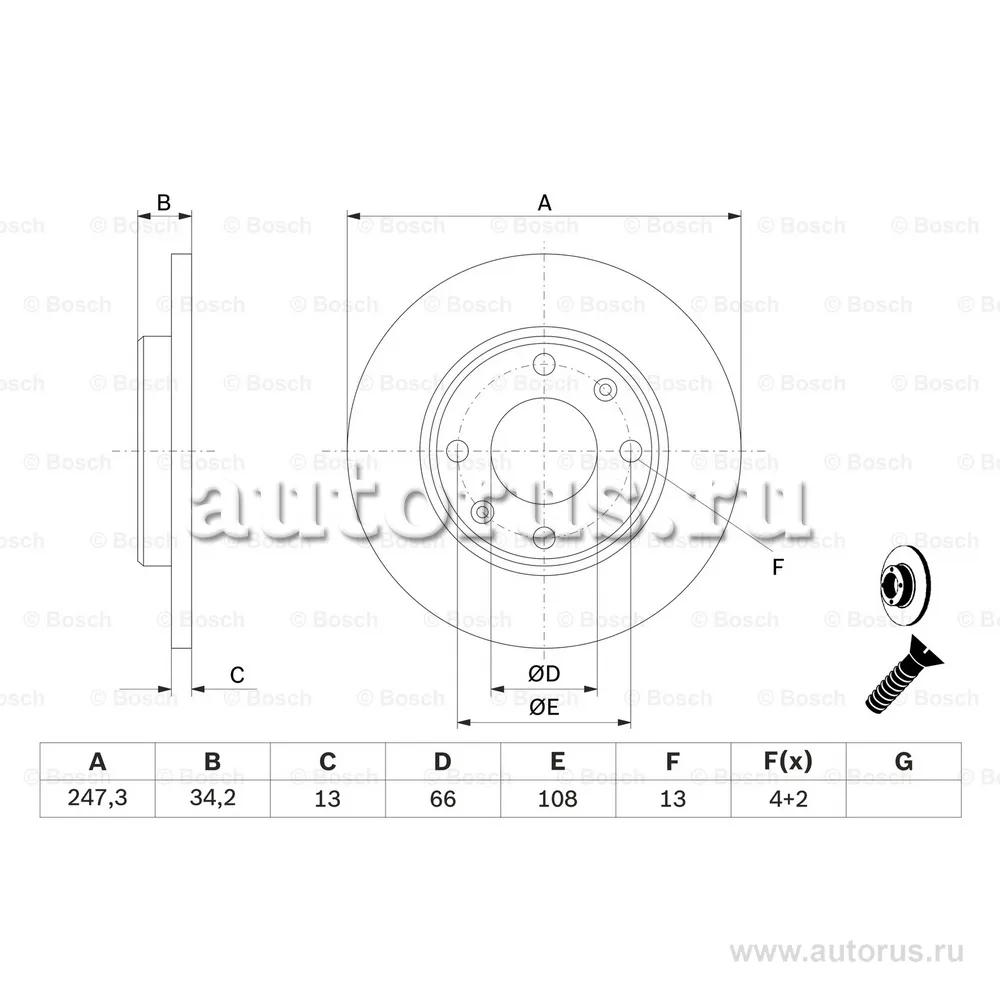 Диск тормозной передний BOSCH 0 986 478 887