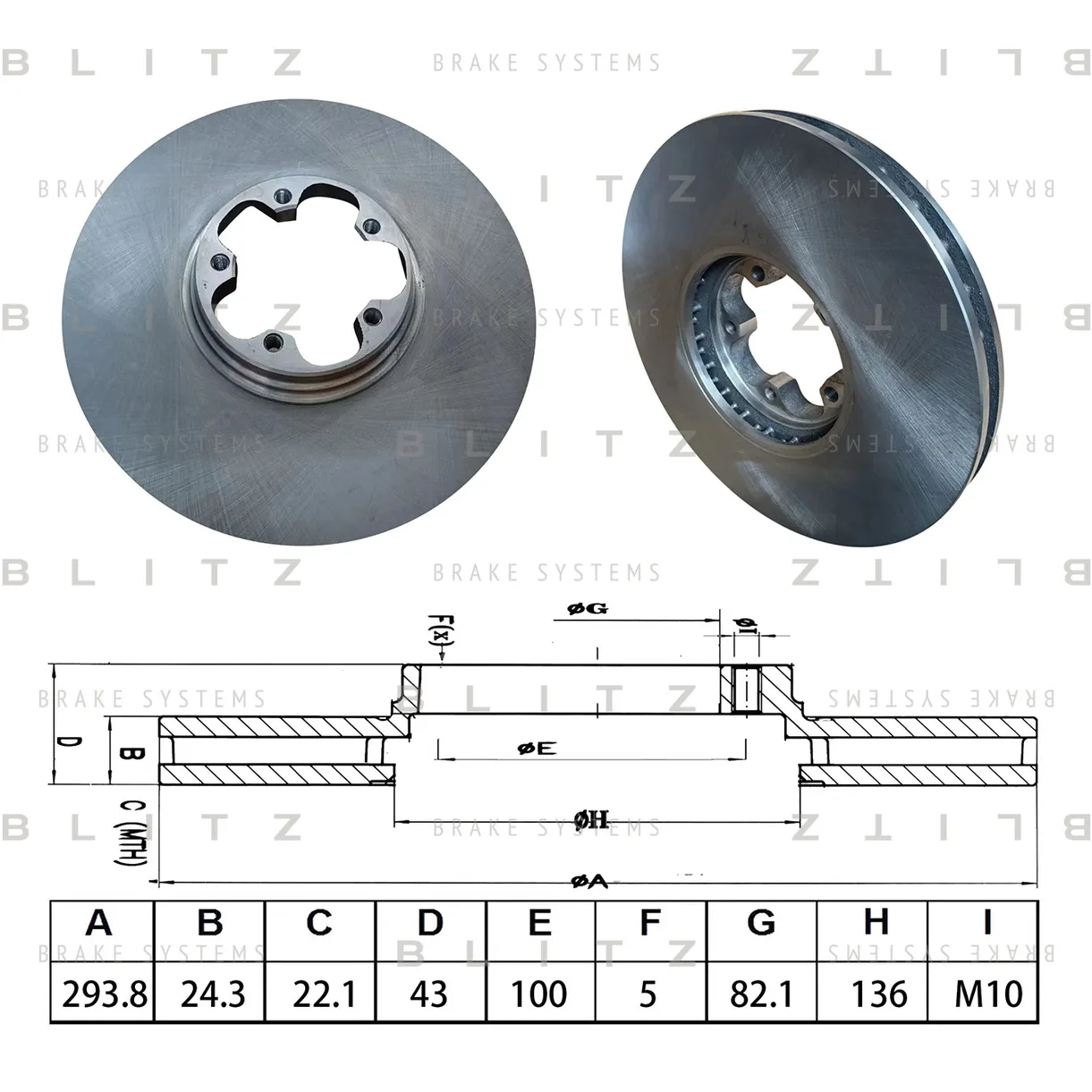 Диск тормозной передний вентилируемый FORD TRANSIT 00-06 BLITZ BS0695