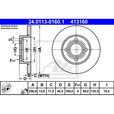 Диск тормозной передний AD 80 87-91 100 82-90 невент ATE 24.0113-0160.1