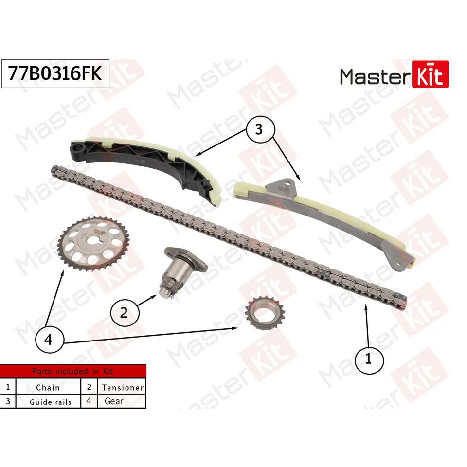 Комплект цепи ГРМ GEELY Emgrand X7 2006 - JL4G18 MASTERKIT 77B0316FK