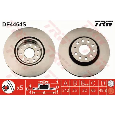 Диск тормозной передний AUDI A3 03-, A3 SPORTBACK 04-, TT 06-, SEAT ALTEA 04-, LEON 05-, VW EOS 06-, G LUCAS DF4464S