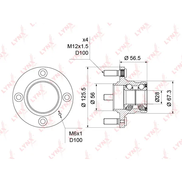 Ступица задняя в сборе L=R MITSUBISHI Colt III/Lancer 8 /4отв LYNXauto WH-1223