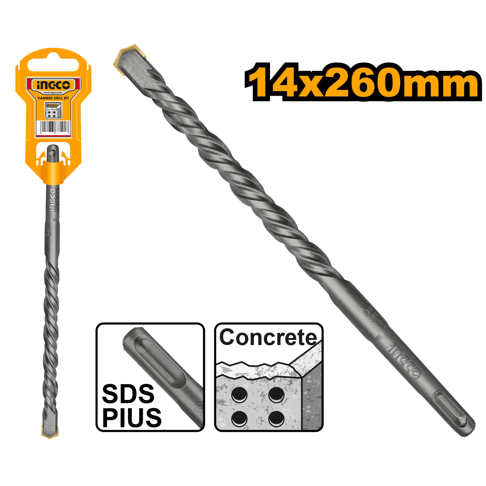 Сверло по бетону 14 мм L 260 SDS-plus INGCO DBH1211403