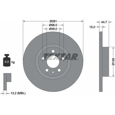 Диск тормозной передний стандартный ALFA ROMEO TEXTAR 92096400