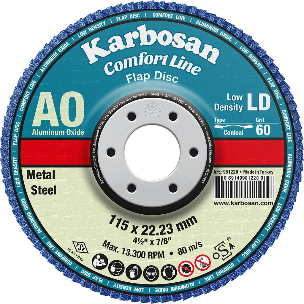 Круг лепестковый КЛТ 115х22/Р60 Karbosan Comfort Line AO LD Flap Конический (Арт.981220) KARBOSAN KAR-981220