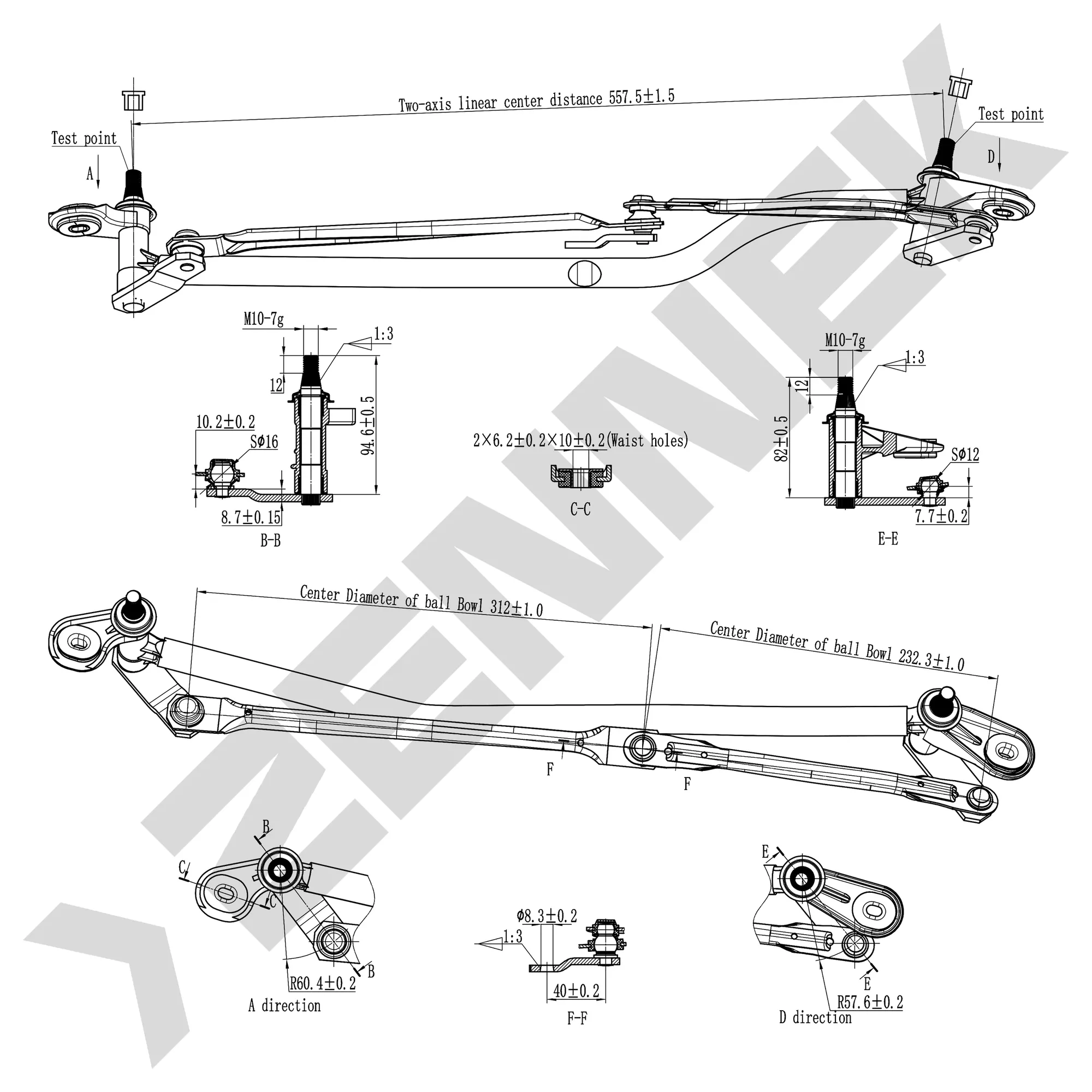 Трапеция стеклоочистителя AUDI A4 (B6/B7/B8) 2000-2015, SEAT EXEO 2009-2013 ZENNEK DWL0002