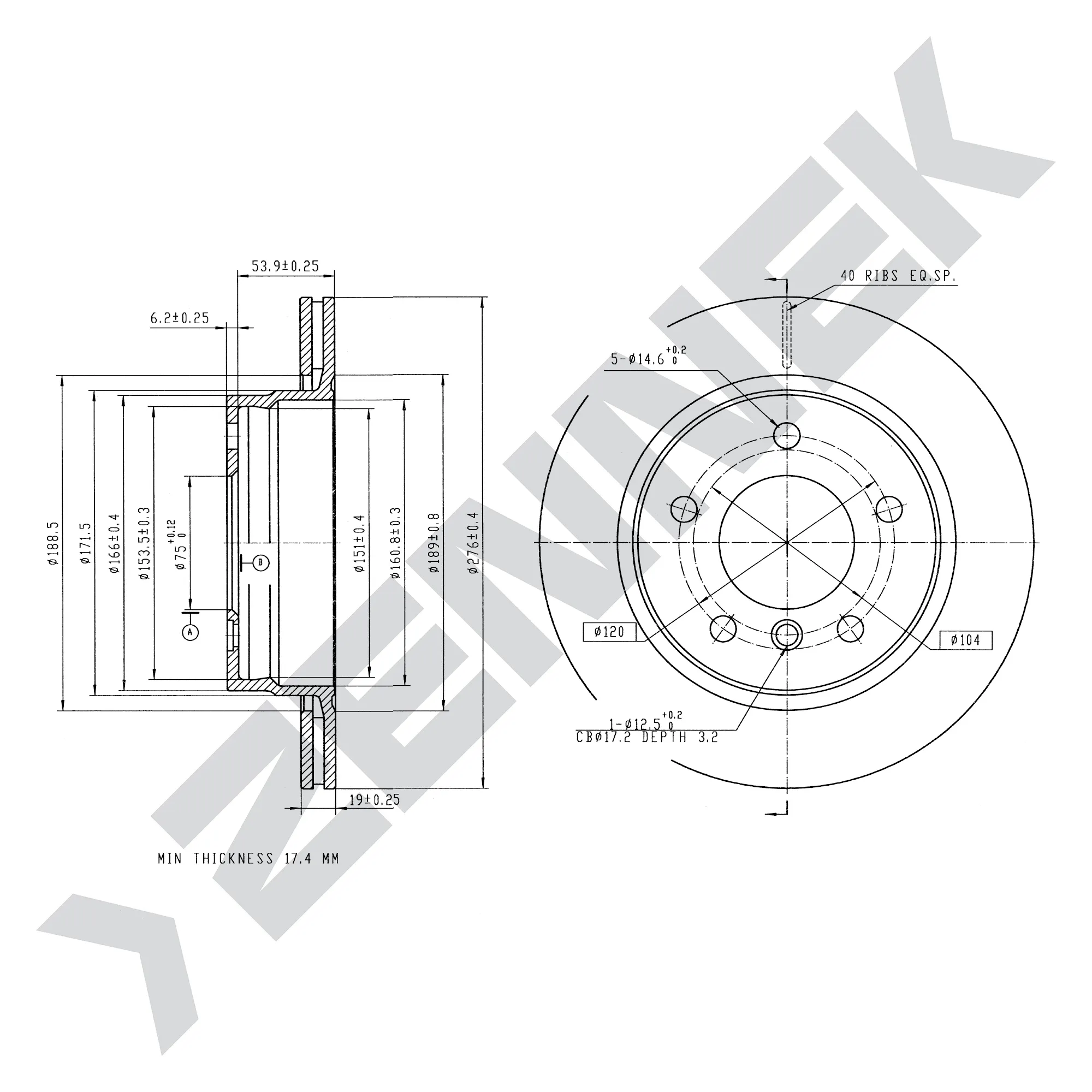 Диск тормозной задний BMW 3 E36/E46 90-06 (2 шт) ZENNEK DBD0231