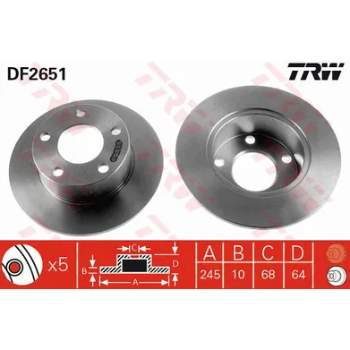 Диск тормозной задний AD 100/A6 91-97 VW B5 TRW DF2651