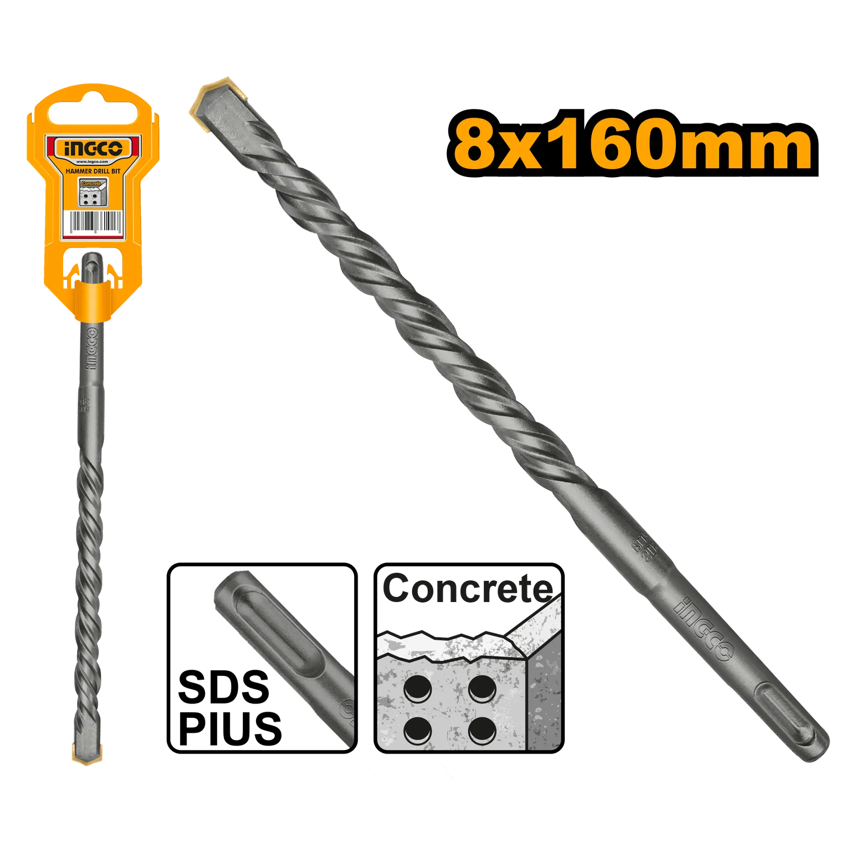 Сверло по бетону 8 мм L 160 SDS plus INGCO DBH1210802