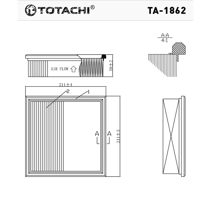 Фильтр воздушный TOTACHI TA-1862 2108-0110-901 MANN C 22 117 TOTACHI TA-1862