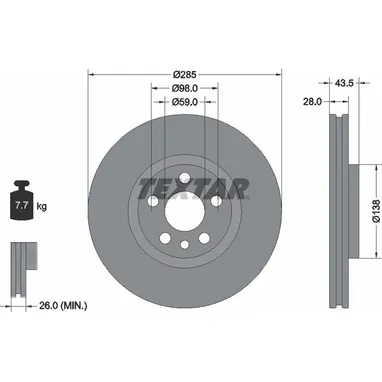 Диск тормозной передний, задний с покрытием PRO CITROEN/ FIAT/ LANCIA/ MG/ PEUGEOT TEXTAR 92115003