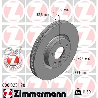 Диск тормозной VW MULTIVAN V, TRANSPORTER V 03-15 ZIMMERMANN 600323120