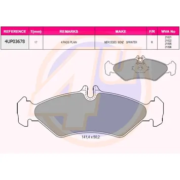 Колодки задние MB SPRINTER 95-. VW LT28-35 2.3-2.5TDI 96- 4U 4UP03678