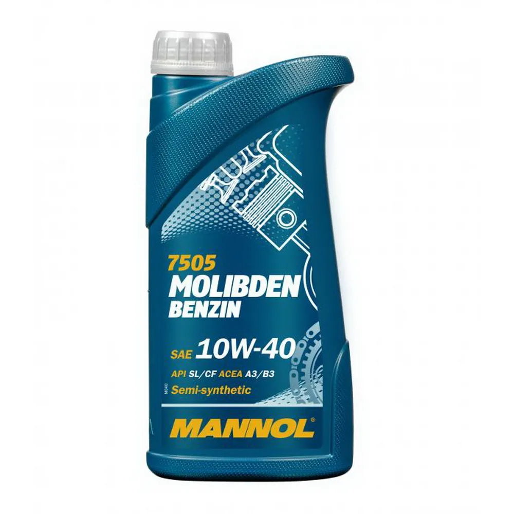 Масло моторное MANNOL 7505 Molibden Benzin 10W-40 SL/CF A3/B3 полусинтетическое 1 л MANNOL MN75051