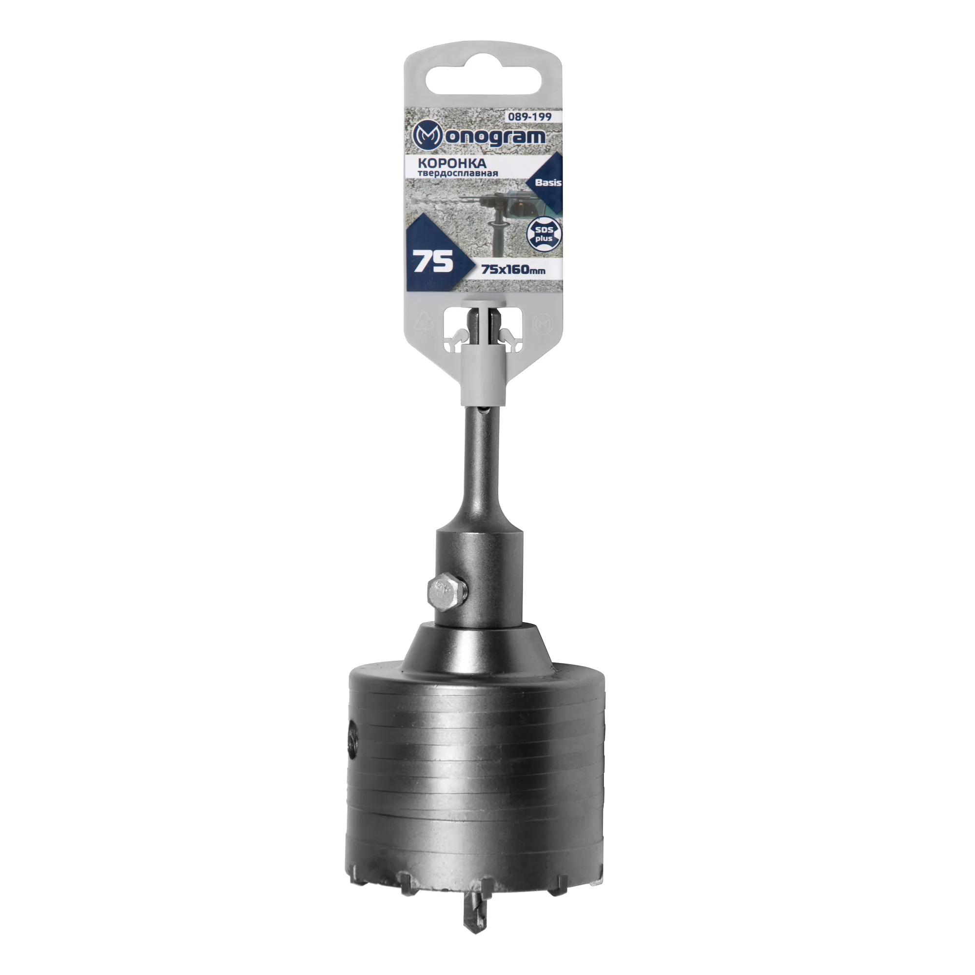 Коронка твердосплавная по бетону MONOGRAM Basis 75х50/160 мм с адаптером SDS-plus Monogram 089-199