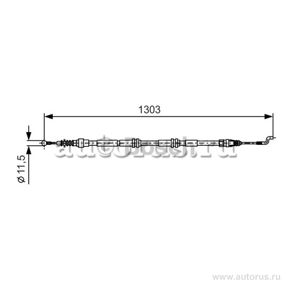 Трос ручного тормоза L=R VW T5/Multivan 03-> /L=1303mm BOSCH 1987477260