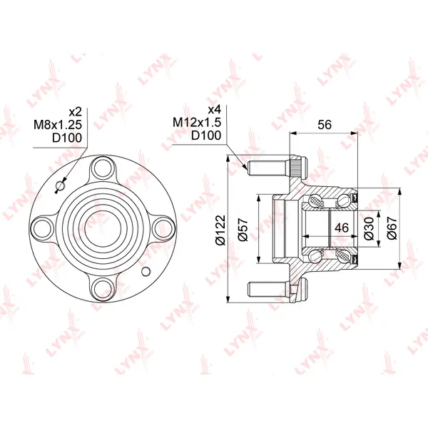 Ступица задняя в сборе (без ABS) KIA Sephia(FA) 1.5-1.8 93-97 / Shuma/Spectra/Sephi LYNXauto WH-1202