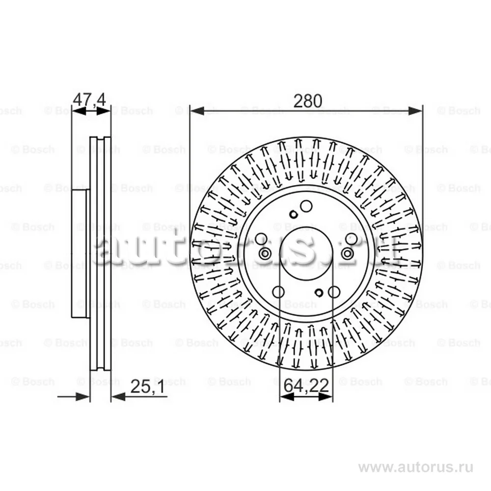 Диск тормозной передний HONDA ACCORD VII/CIVIC 1.4-2.4 03 BOSCH 0986479625