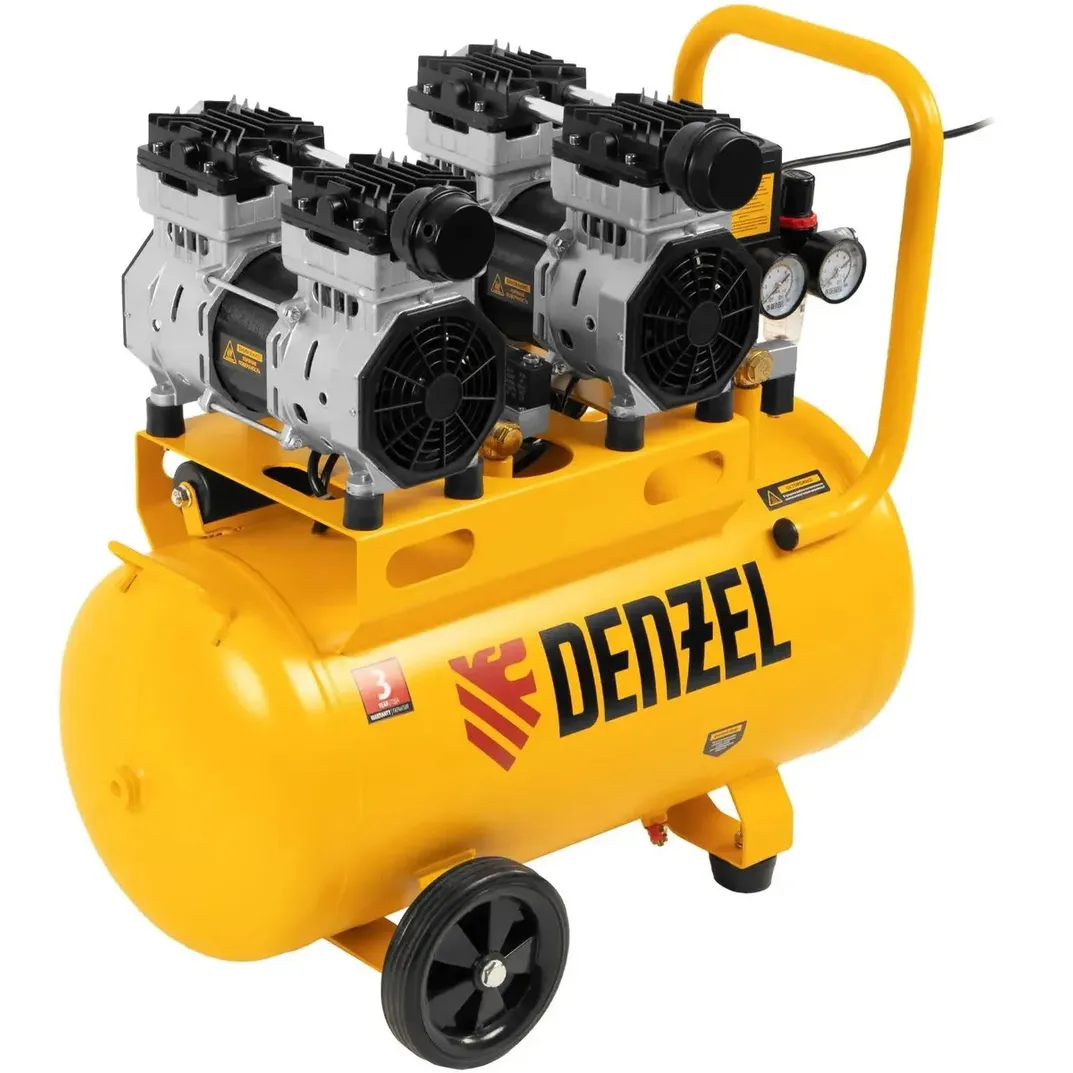 Компрессор безмаслянный малошумный DLS 1500/50, 1500 Вт, 2х750, 50 л, 260 л/мин Denzel 58027