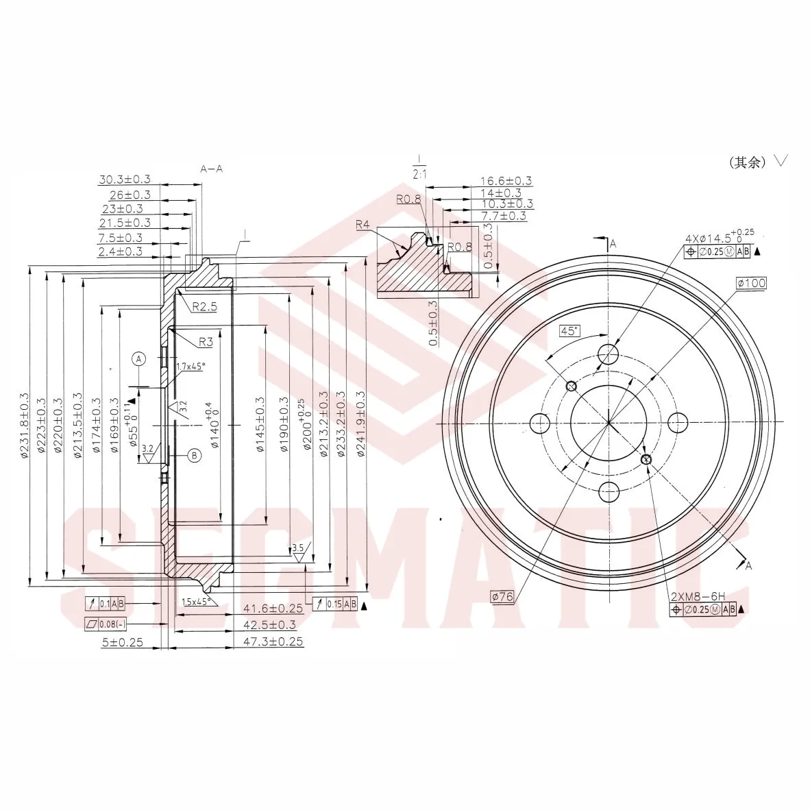 Барабан тормозной Geely MK 2008 Geely MK Cross 2011 SEGMATIC SDB30053043