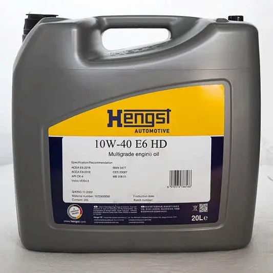 Масло моторное синтетическое Hengst 10W40 E6 HD (ACEA E9, MB228.51) 20 л HENGST 1572800000