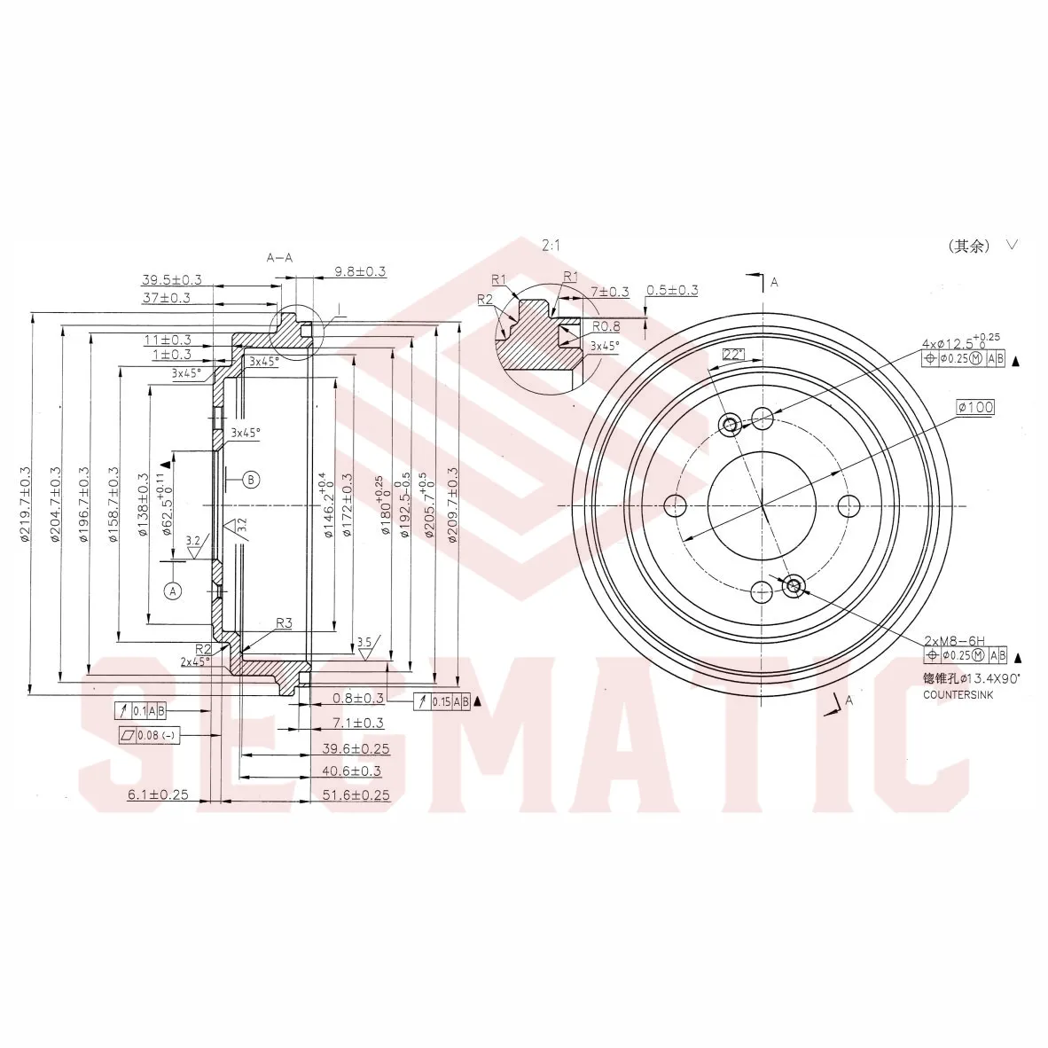 Барабан тормозной Hyundai Getz 2002-2010, HYUNDAI GETZ 1.1/1.3/1.3 i/1.4 i/1.5 CRDi/1.5 CRDi GLS/1 SEGMATIC SDB30053027