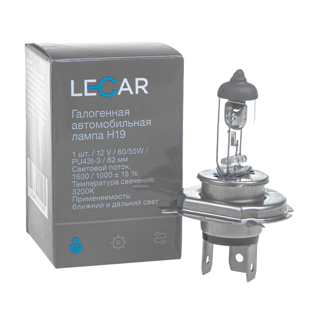 Лампа 12V H19 60/55W PU43t-3 LECAR Standard 1 шт. картон LECAR000231301