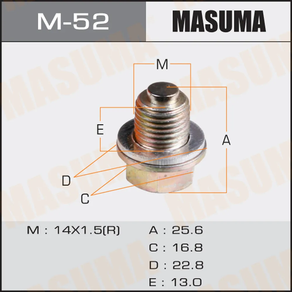 Болт маслосливной с магнитом (с шайбой) MITSUBISHI 14x1.5mm MASUMA M-52