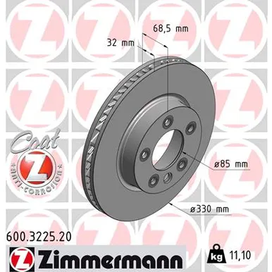 Диск тормозной передний R PORSCHE CAYENNE 02-10 / VW TOUAREG 02-18 ZIMMERMANN 600.3225.20