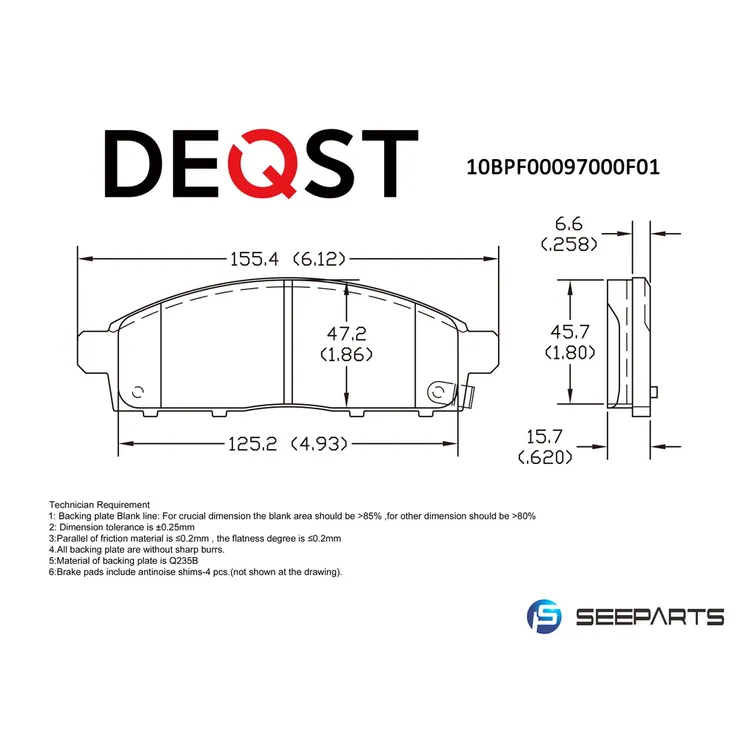 Колодки тормозные, передние MITSUBISHI PAJERO SPORT/MONTERO SPORT 08>/L200 05> DEQST 10BPF00097000