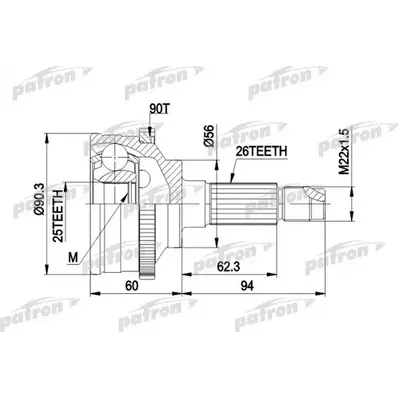 ШРУС наружн к-кт 26x56x25 ABS:90T MAZDA: 626 III 87 - 9 PATRON PCV1278