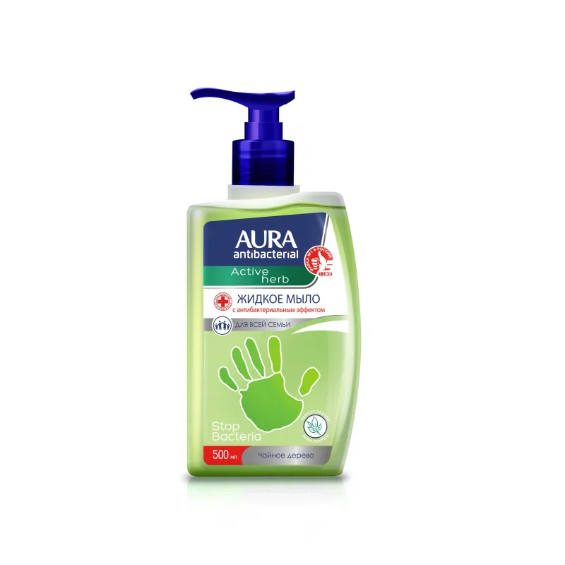Мыло жидкое AURA Antibacterial Active антибак Чайное дерево флак/доз 0,5л 1486868
