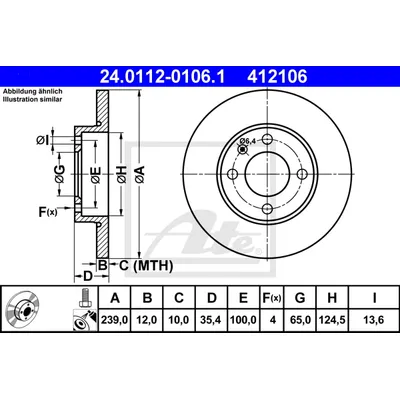 Диск тормозной передний VW G2/G3/B2 POLO CLASSIC невент ATE 24.0112-0106.1