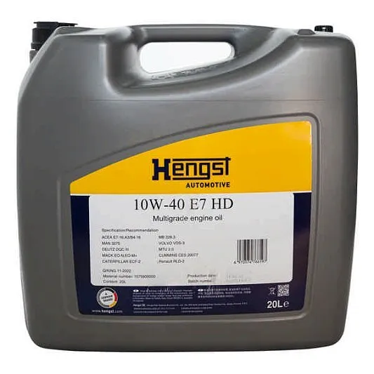 Масло моторное полусинтетика Hengst 10W40 E7 HD 20 л. HENGST 1575800000