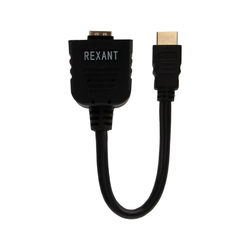 Переходник штекер HDMI - 2 гнезда HDMI с проводом, черный (10 шт./уп.) REXANT 17-6832