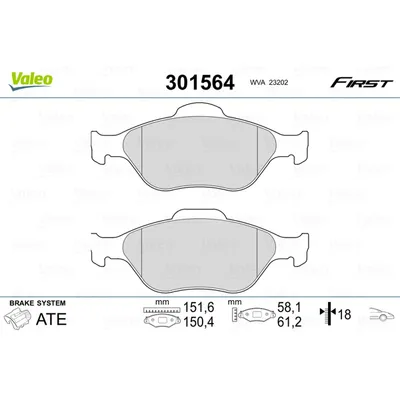 Колодки тормозные передние VALEO 301 564