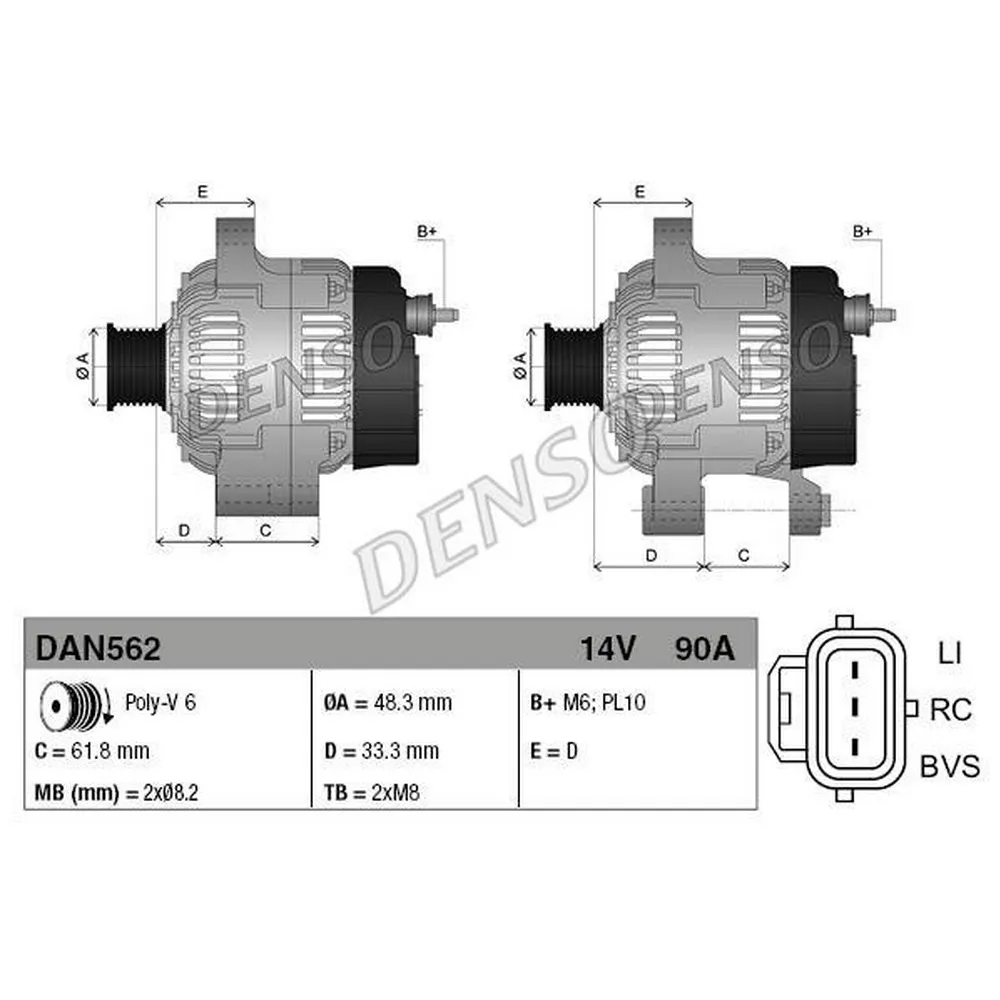 Генератор 14V 90A DENSO DAN562