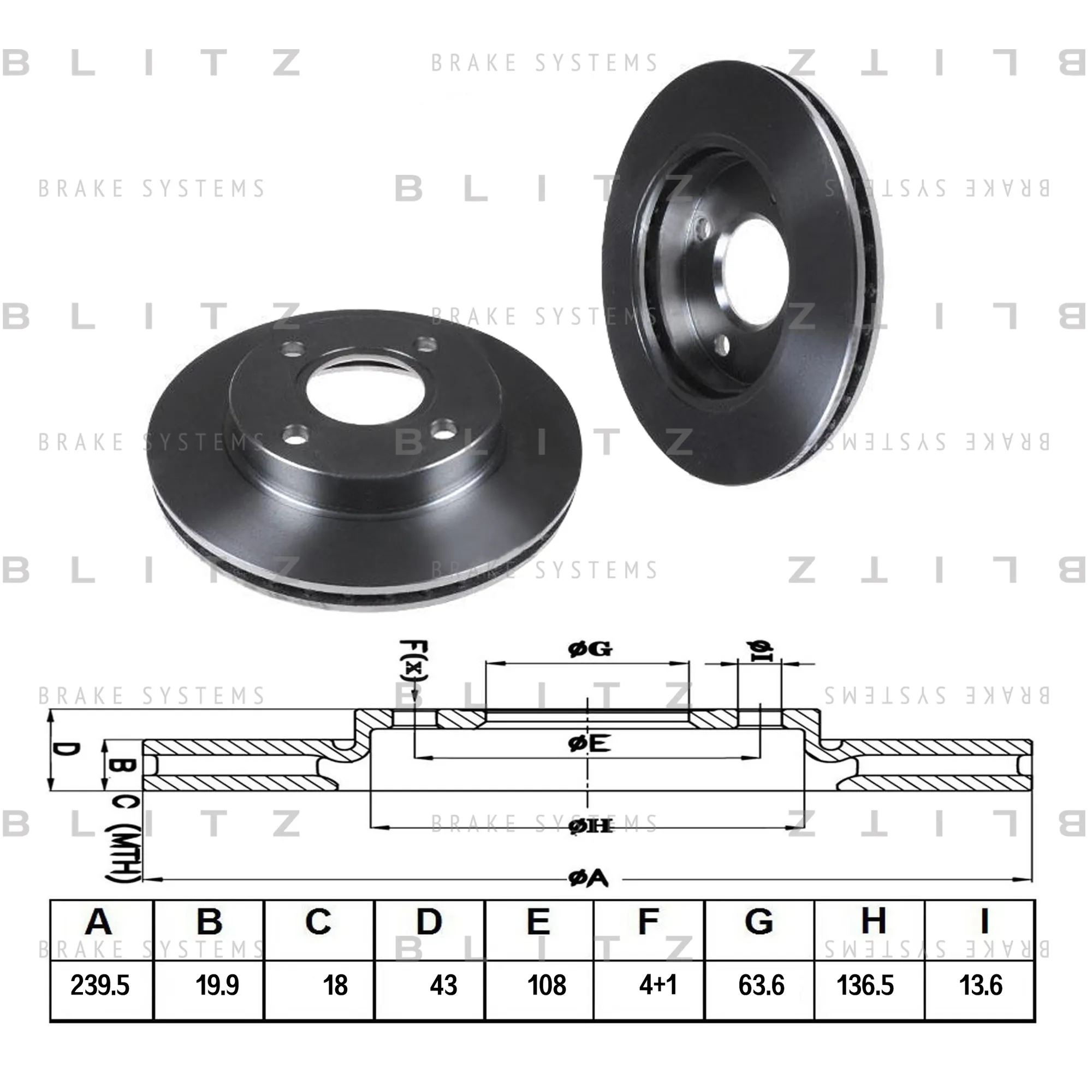 Диск тормозной передний вентилируемый FORD ESCORT/FIESTA/ORION 90-> BLITZ BS0125