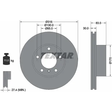 Диск тормозной передний с покрытием PRO MB G-CLASS W460/461/463 89-> TEXTAR 92113403