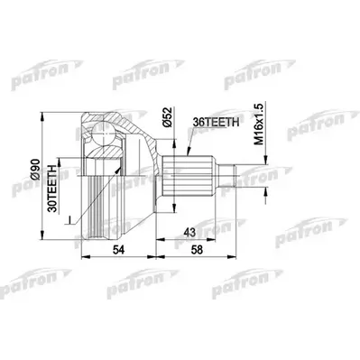 ШРУС наружн к-кт 36x50.75x30 SKODA: FABIA 1,4TDI, 1,9TD PATRON PCV1414